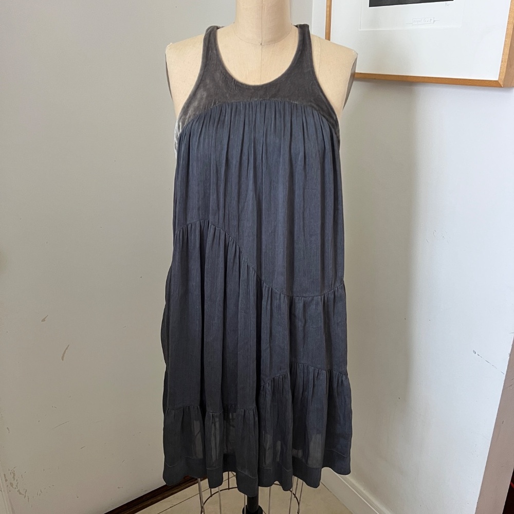 Charcoal Velvet Trimmed and Silk Tent Dress